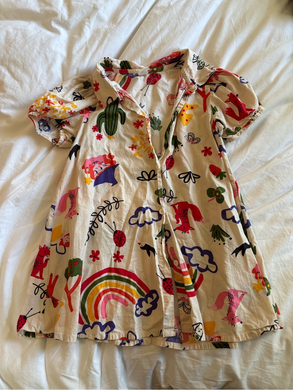 Kids Rainbow & Animal Print Button-Front Dress Top - White